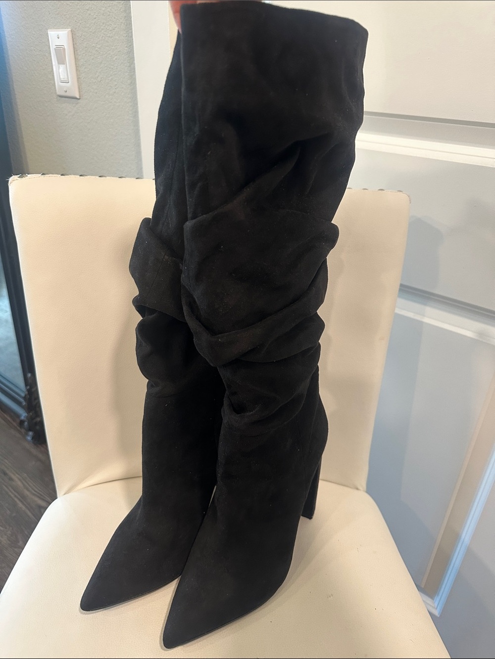 Steve Madden Black Suede Slouch Knee-High Boots - Women's